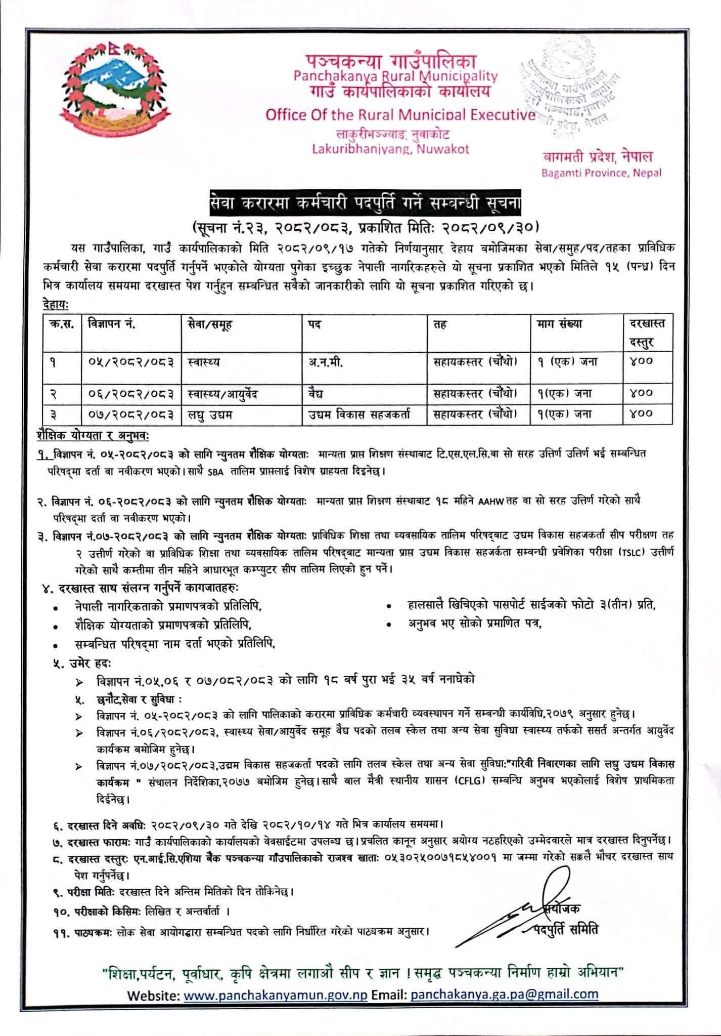 Panchakanya Rural Municipality Vacancy