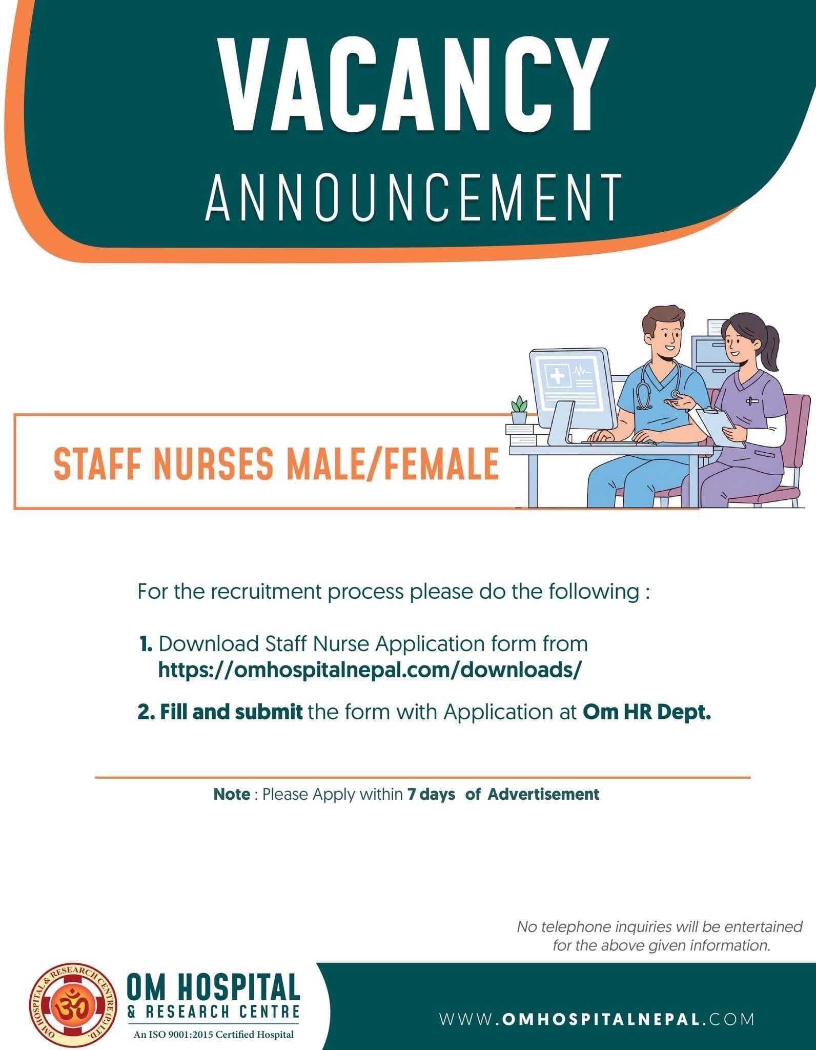 Om Hospital, Kathmandu-Vacancy for Staff Nurse