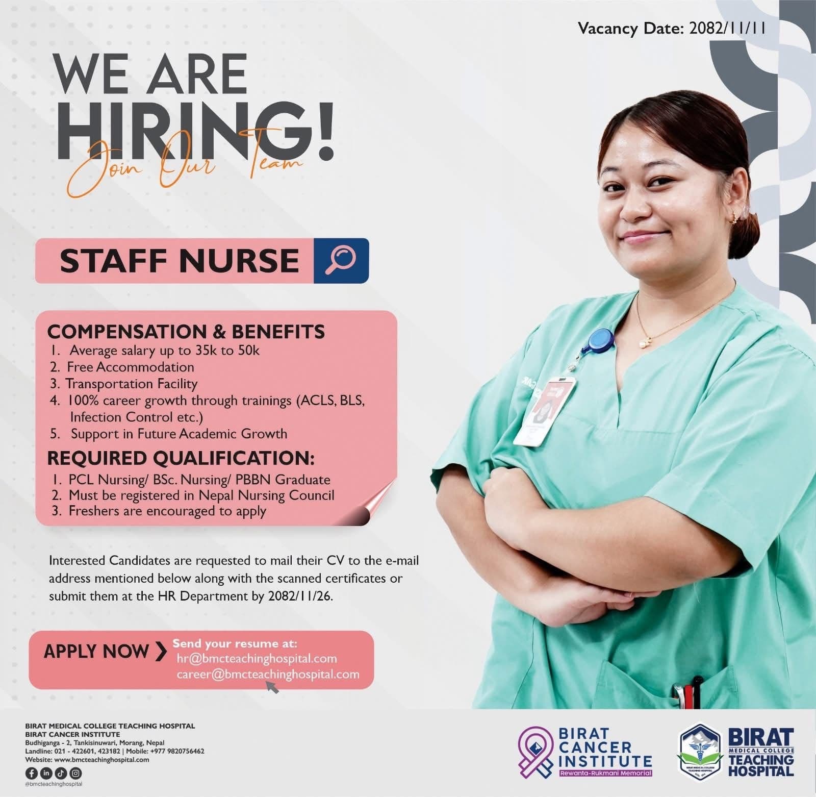 Birat Teaching Hospital - Vacancy for Staff Nurse