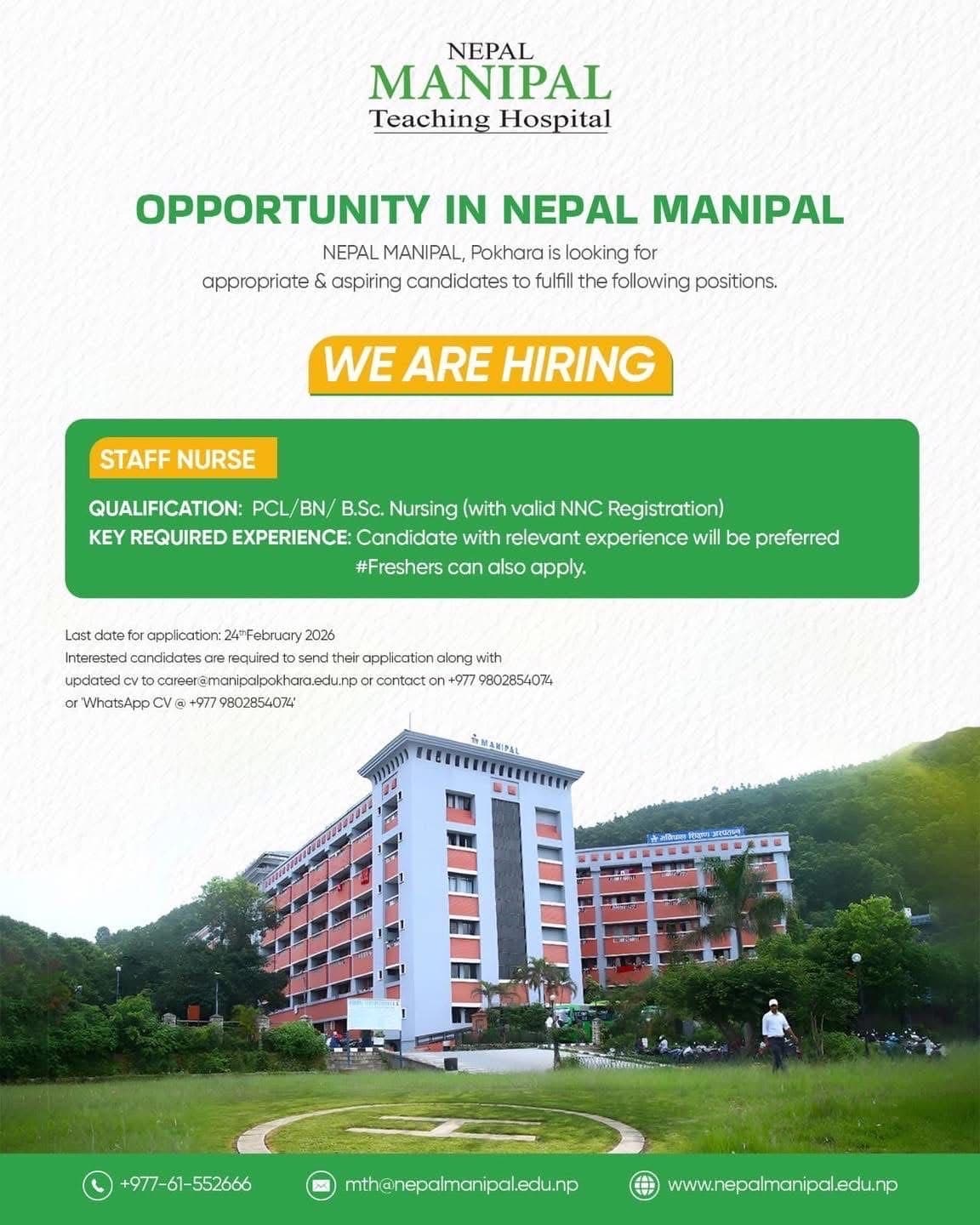 Nepal Manipal Teaching Hospital, Pokhara-Vacancy for Staff Nurse