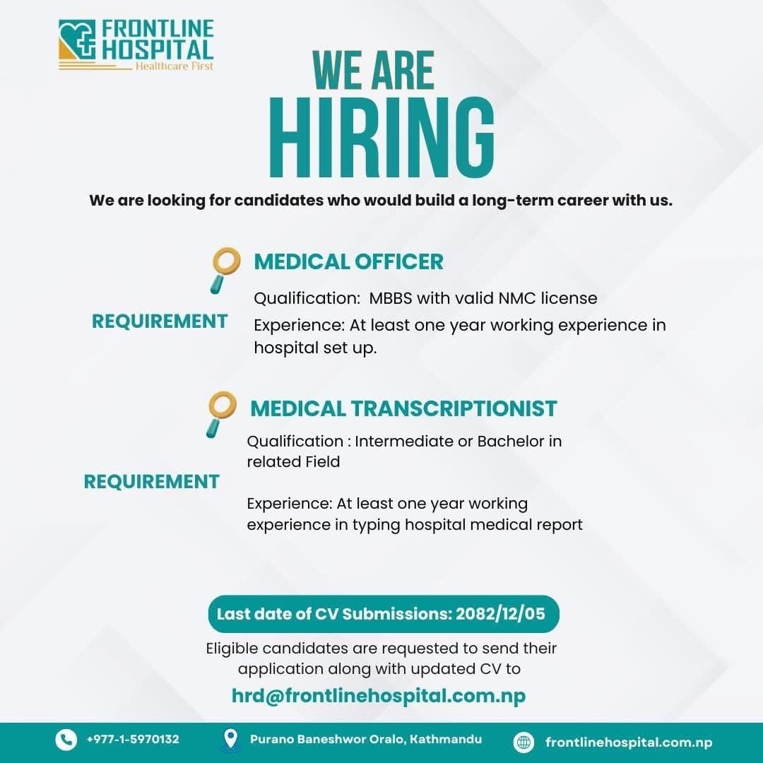 Frontline Hospital- Vacancy for Medical Officer
