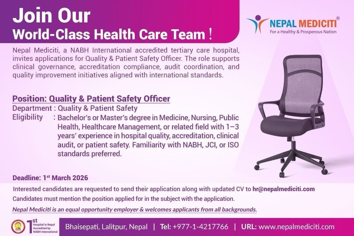 Nepal Medicity Hospital - Vacancy for Quality and Patient Safety Officer