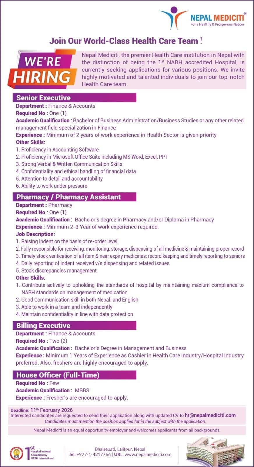 Nepal Mediciti Vacancy Announcement