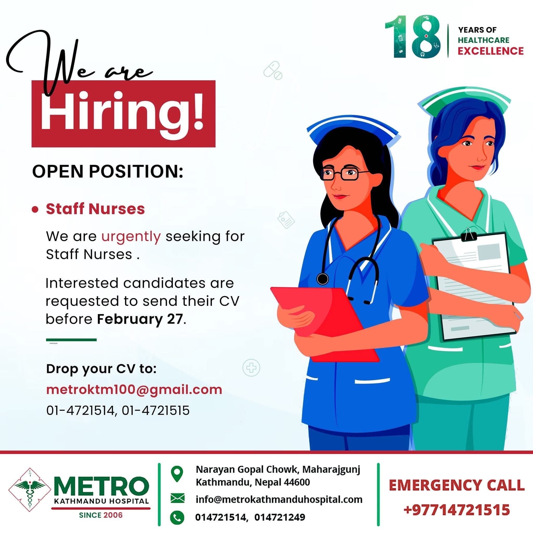 Metro Kathmandu Hospital-Vacancy for Staff Nurse