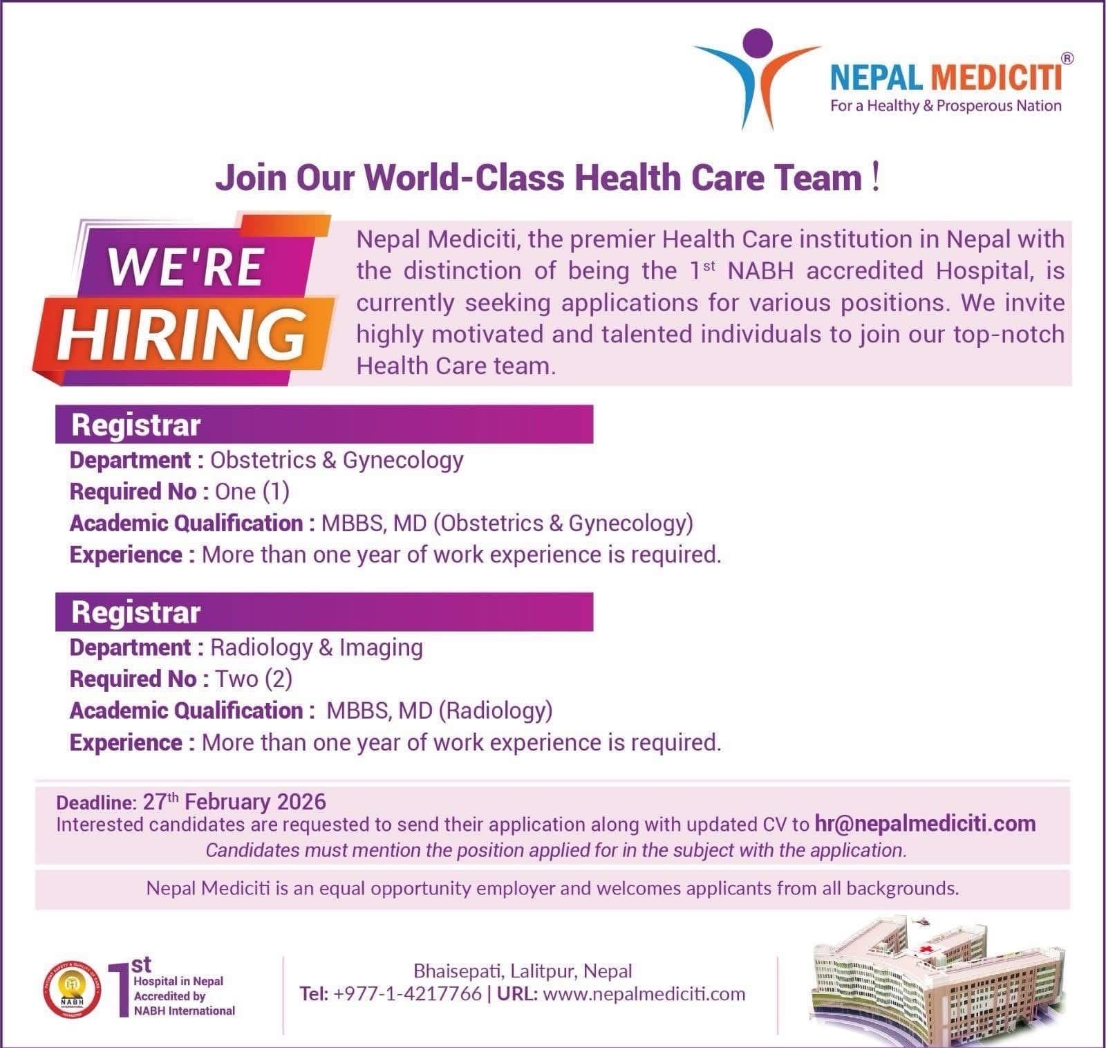 Medicity Hospital, Vacancy for Consultants